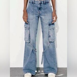 Zara Light Blue Flare Cargo Jeans 2